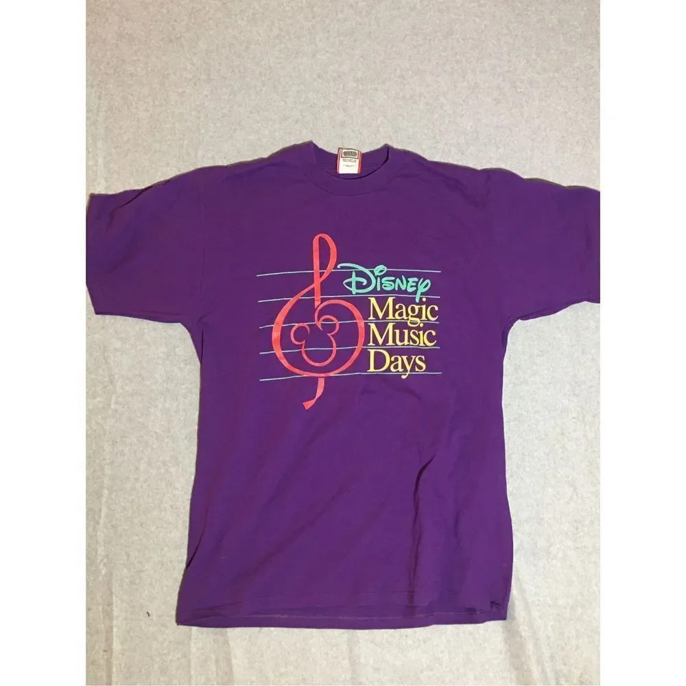 Womens Disney Shirt Size Large Vintage Tag Cotton Made in USA Music Purple